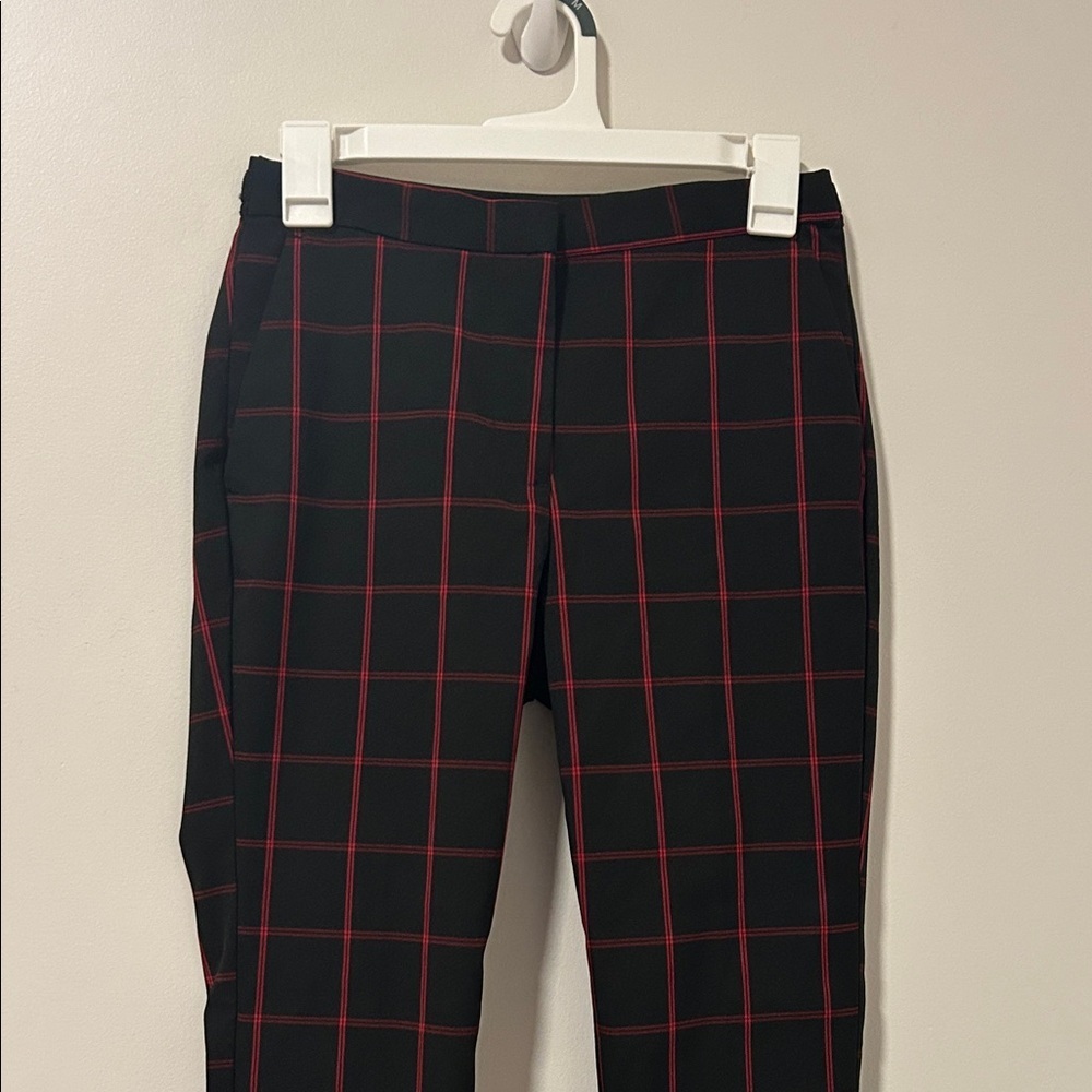 Zara Black Red Work Career Office Academia Dress Pants Plaid Size Small